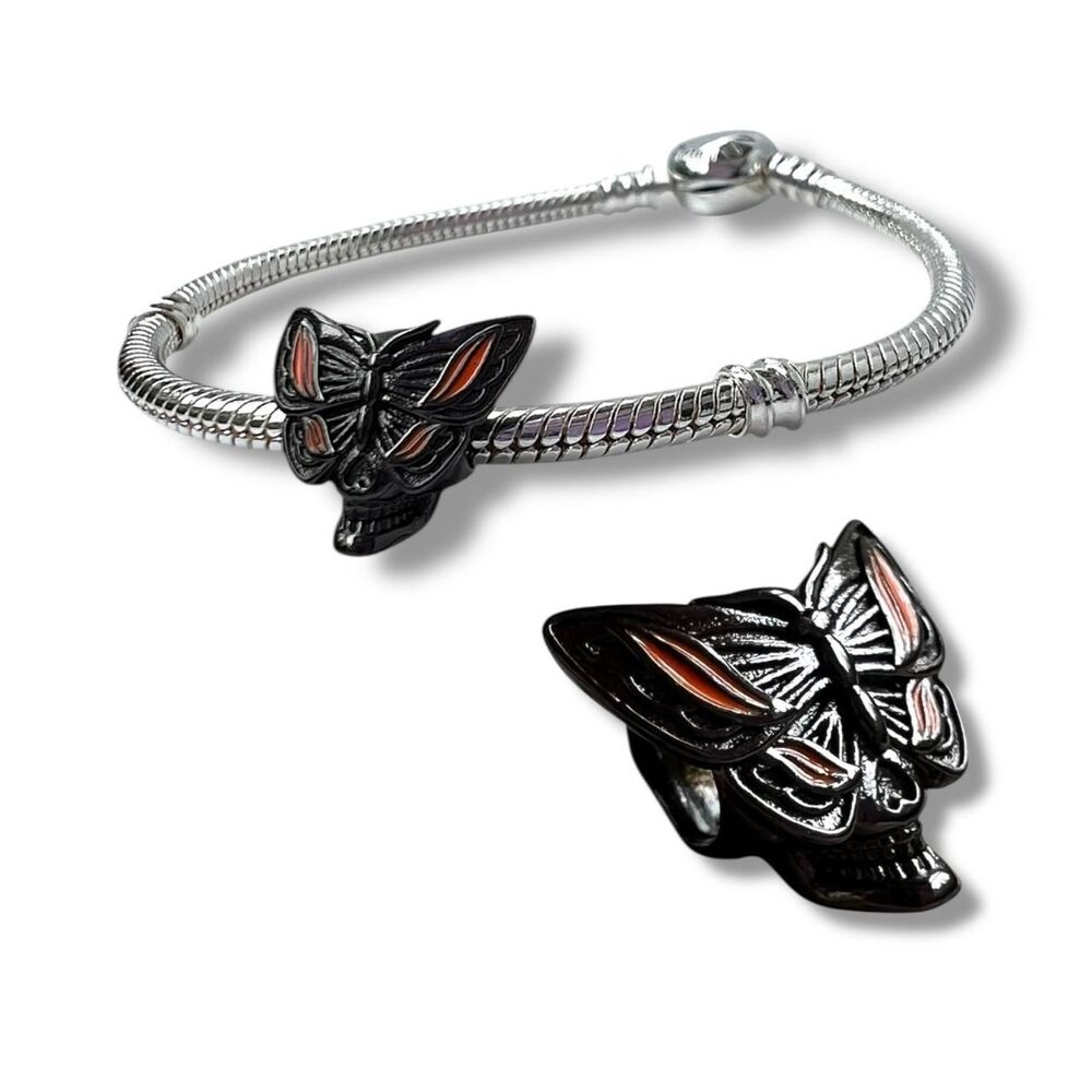 Black Skull Monarch Butterfly S925 Pandora Moments Compatible Charm